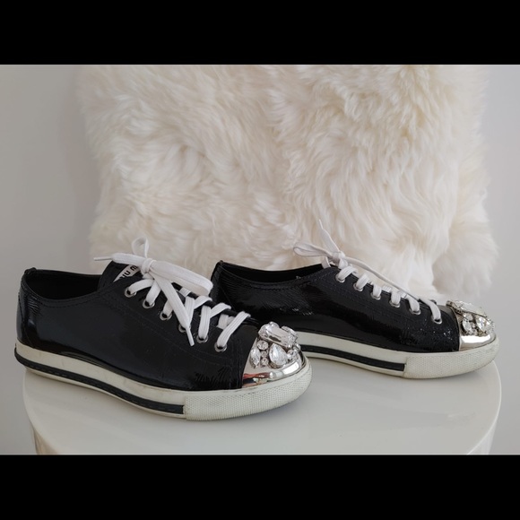 Miu Miu Swarovski CrystalToe Black Patent Sneaker - Picture 6 of 6